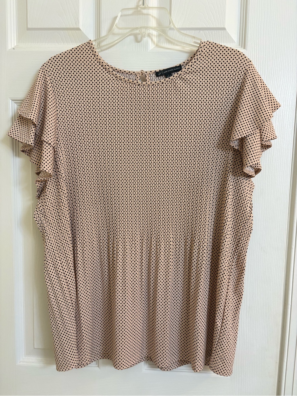 Womens Polka Dot Flutter Sleeve Shirt - Blush, Size L